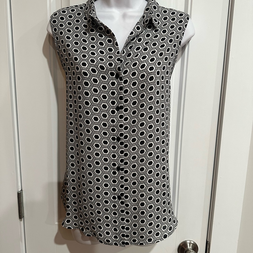 PLEIONE Sleeveless Blouse, Geometric Print, Button Front, Size L - Picture 5 of 11